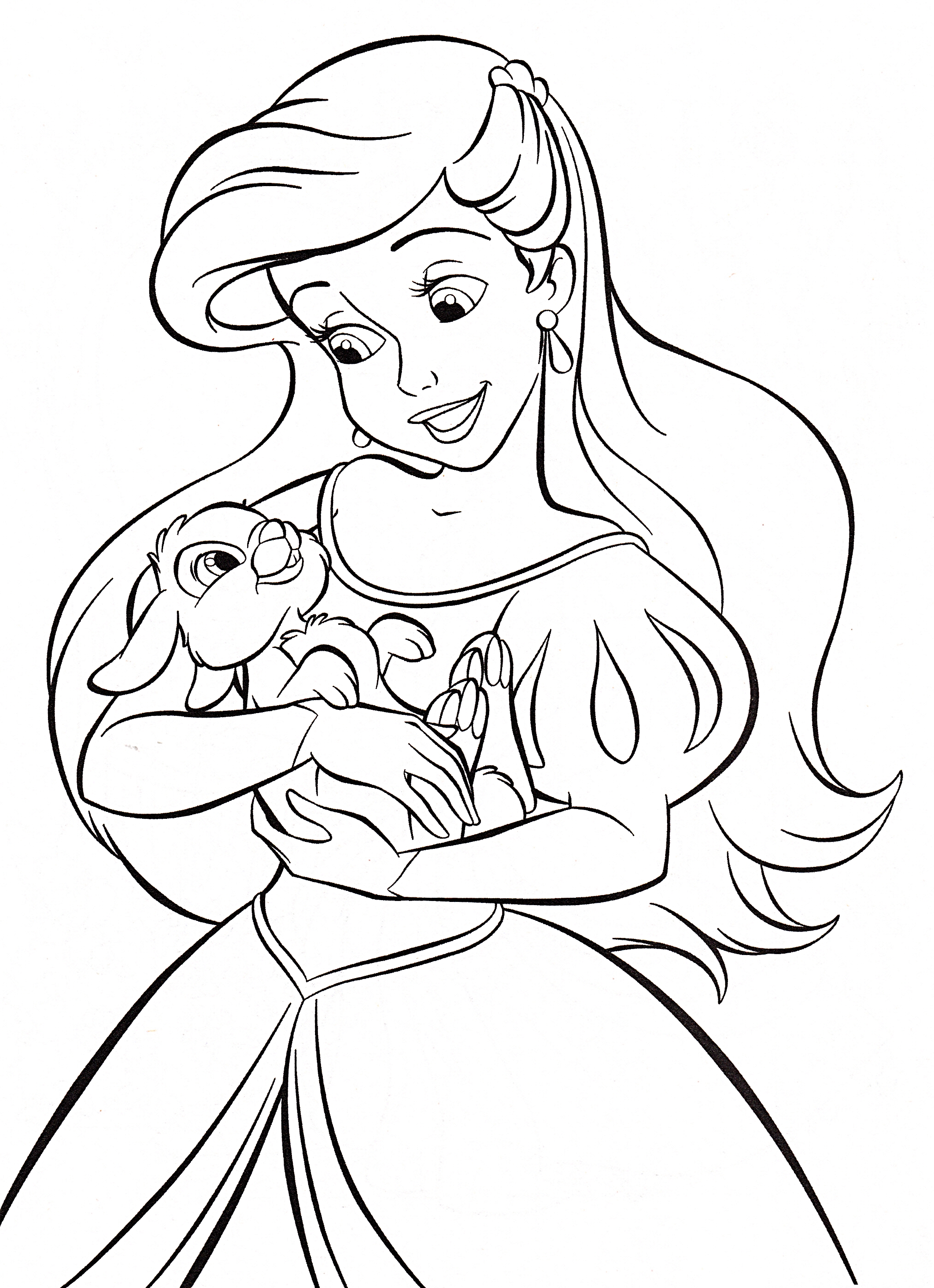 Coloriage Petite Sirène Tient Un Lapin - Ariel la petite sirène à imprimer